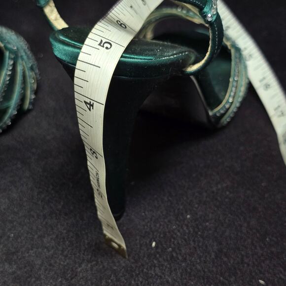 E! Live From The Red Carpet Emerald Green Rhinestone Strap Peep Toe High Heel - Picture 9 of 11